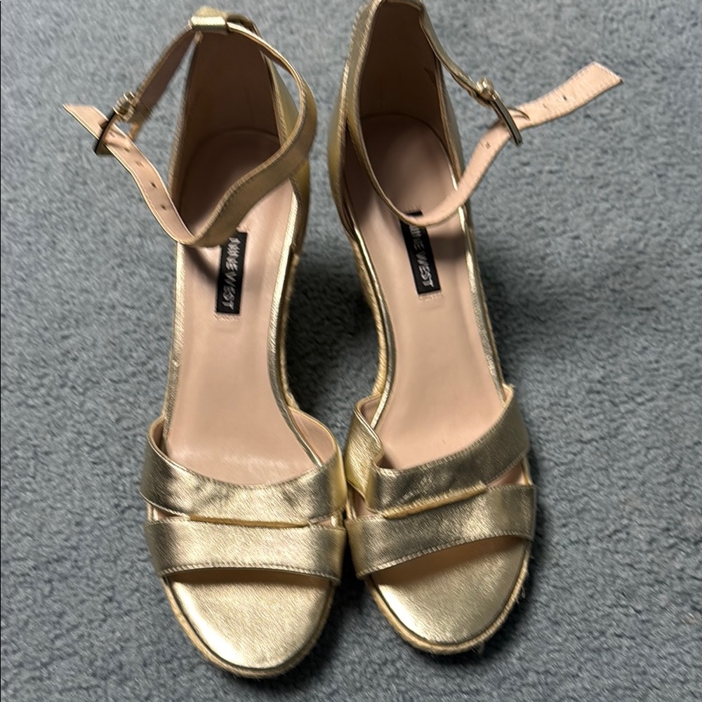 Nine West Gold Metallic Heels with Ankle Strap